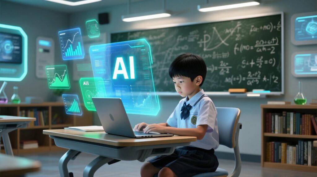 Student using AI learning tools on laptop